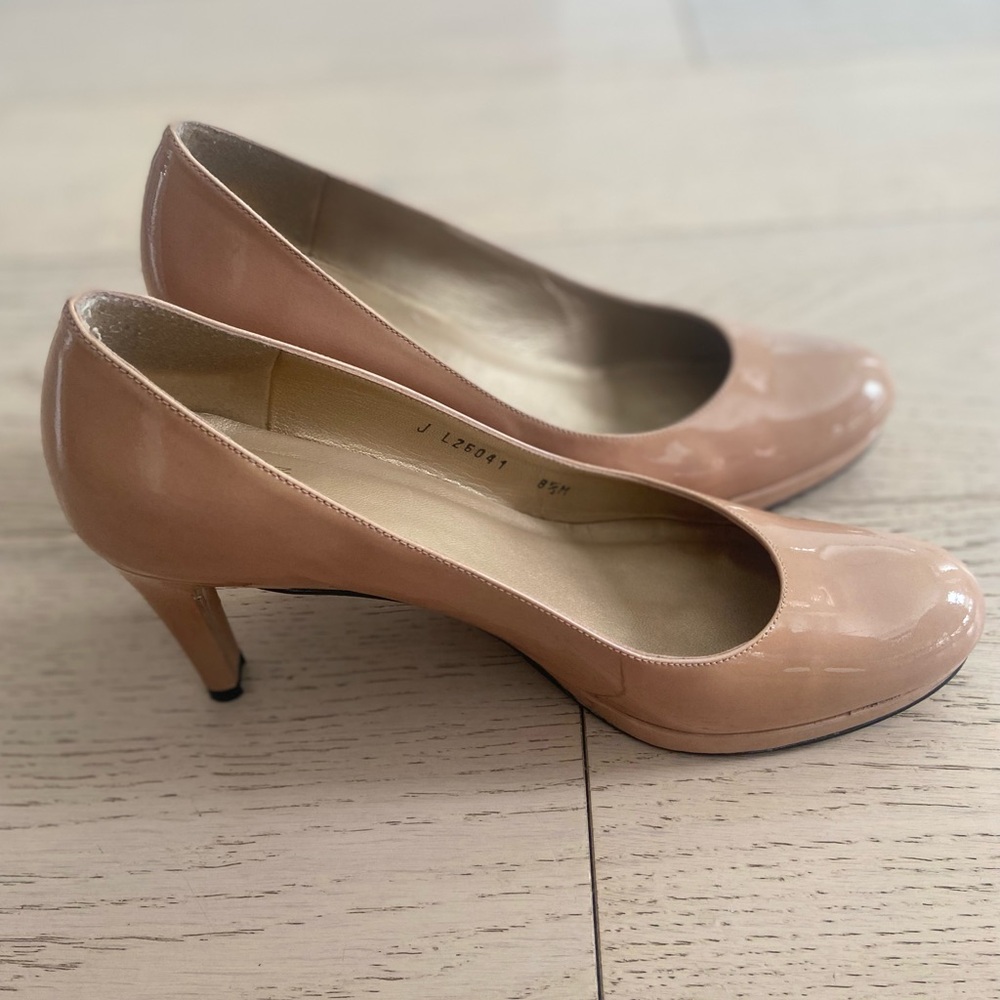 Stuart Weitzman Nude Patent Platform Pumps 8.5 Beige Classic Heels - Picture 6 of 10
